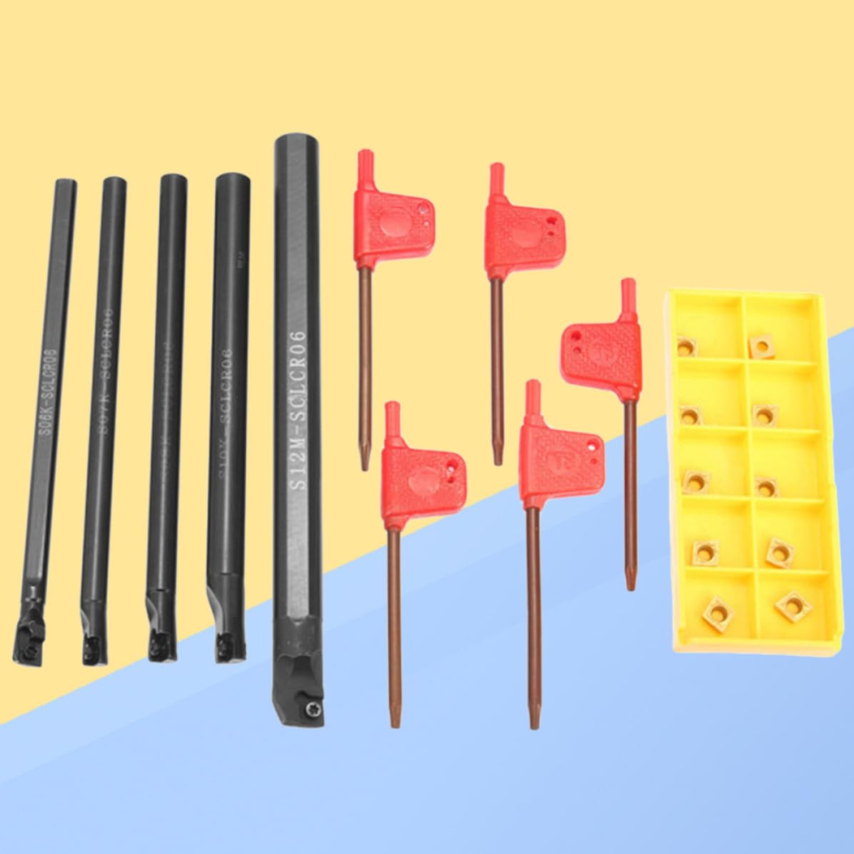 SOIMISS Lot de 1 Set de Set Barre D'alésage Clér 6-12 Mm en Acier 10 Plaquettes en Carbure Ccmt0602 et 5 Clés pour Outil de Tournage Métal Dureté et Résistance