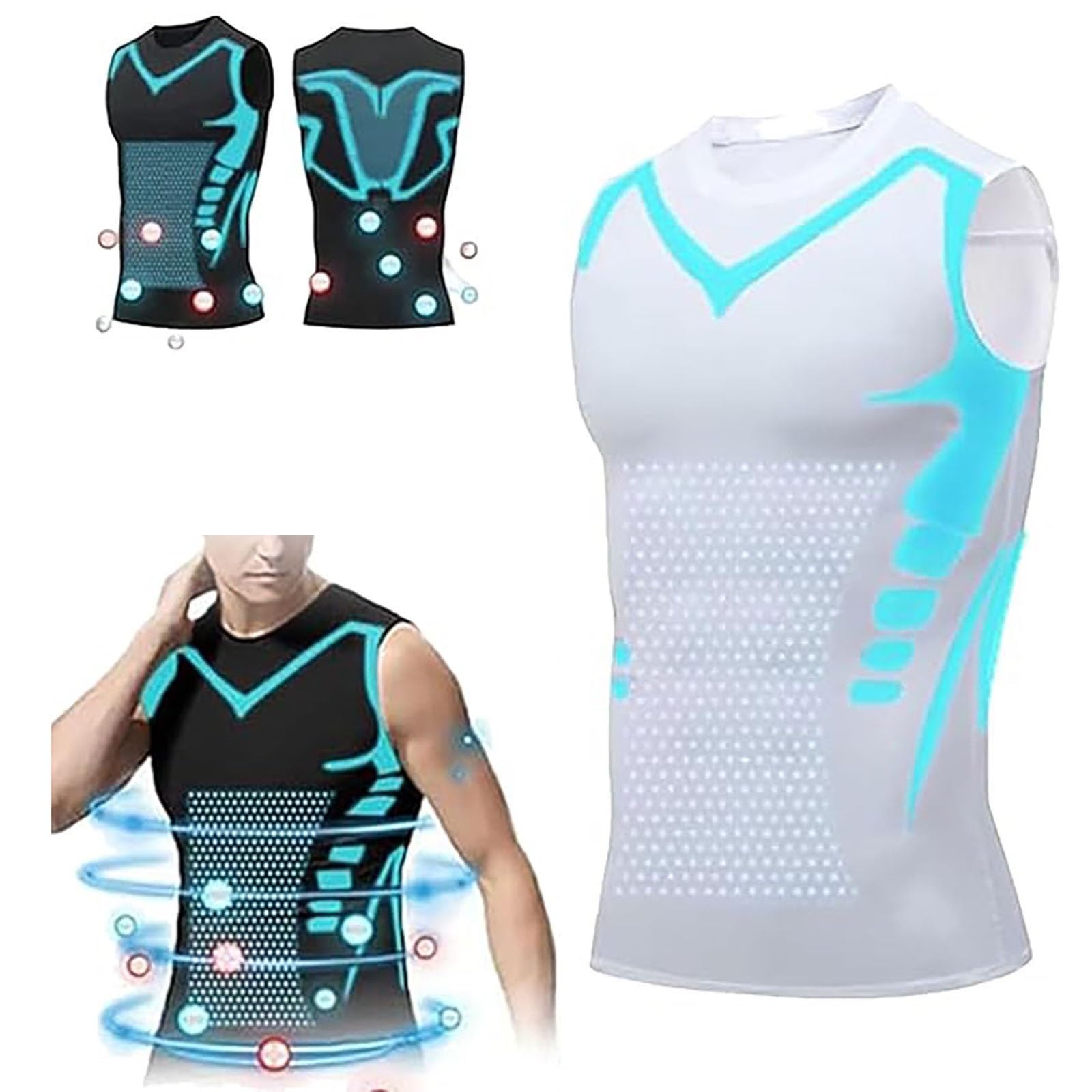 SIYAN Compresión De Pecho For Hombres, Chaleco Moldeador Iónico, Chaleco De Compresión For Hombres, Camiseta De Compresión Adelgazante, Camiseta Sin Mangas De Compresión, S-5XL(Blanc,S)