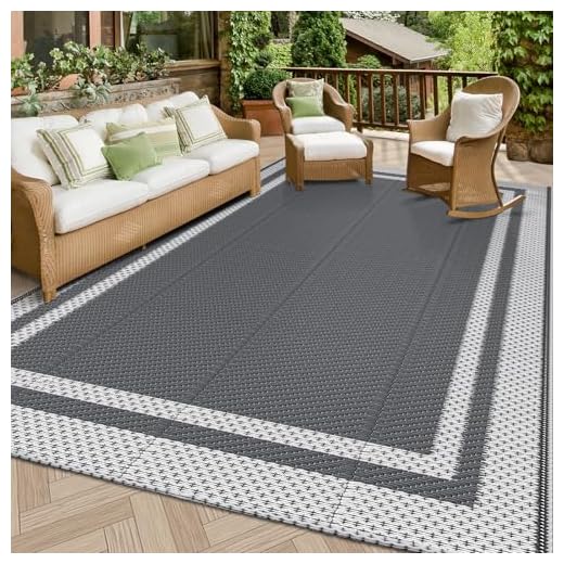 HappyTrends,Outdoor Rug,Patio Rug,Reversible Portable Outdoor Plastic Straw Rug,Camping Rugs for Outside RV,Large Waterproof Outdoor Area Rugs for Patio,Deck,Picnic,Porch,Balcony(5'x 8',White&Gray)