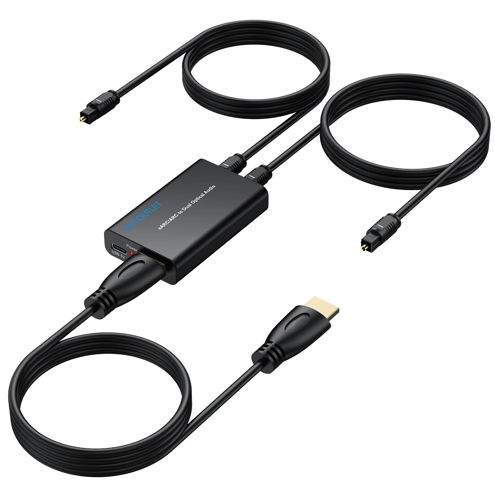 AUTOUTLET Convertitore Audio eARC/ARC a Doppia Ottica 1 Ingresso 2 Uscite,Supporta 192kHz/24bit Dolby DTS 5.1 PCM2.0,Estrattore Audio eARC, HDMI ARC to Optical Adattatore per Soundbar e Home Theater