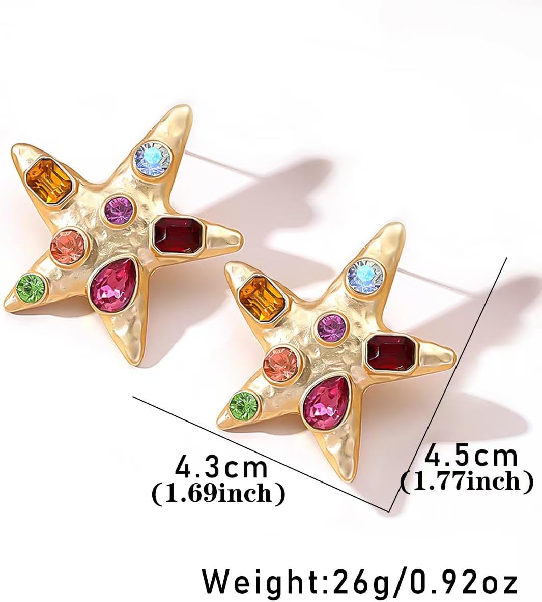 Gold Star Rhinestone Earrings for Women Starfish Shell Earrings Chunky Seashell Stud Earrings Summer Beach Jewelry for Women - Image 6