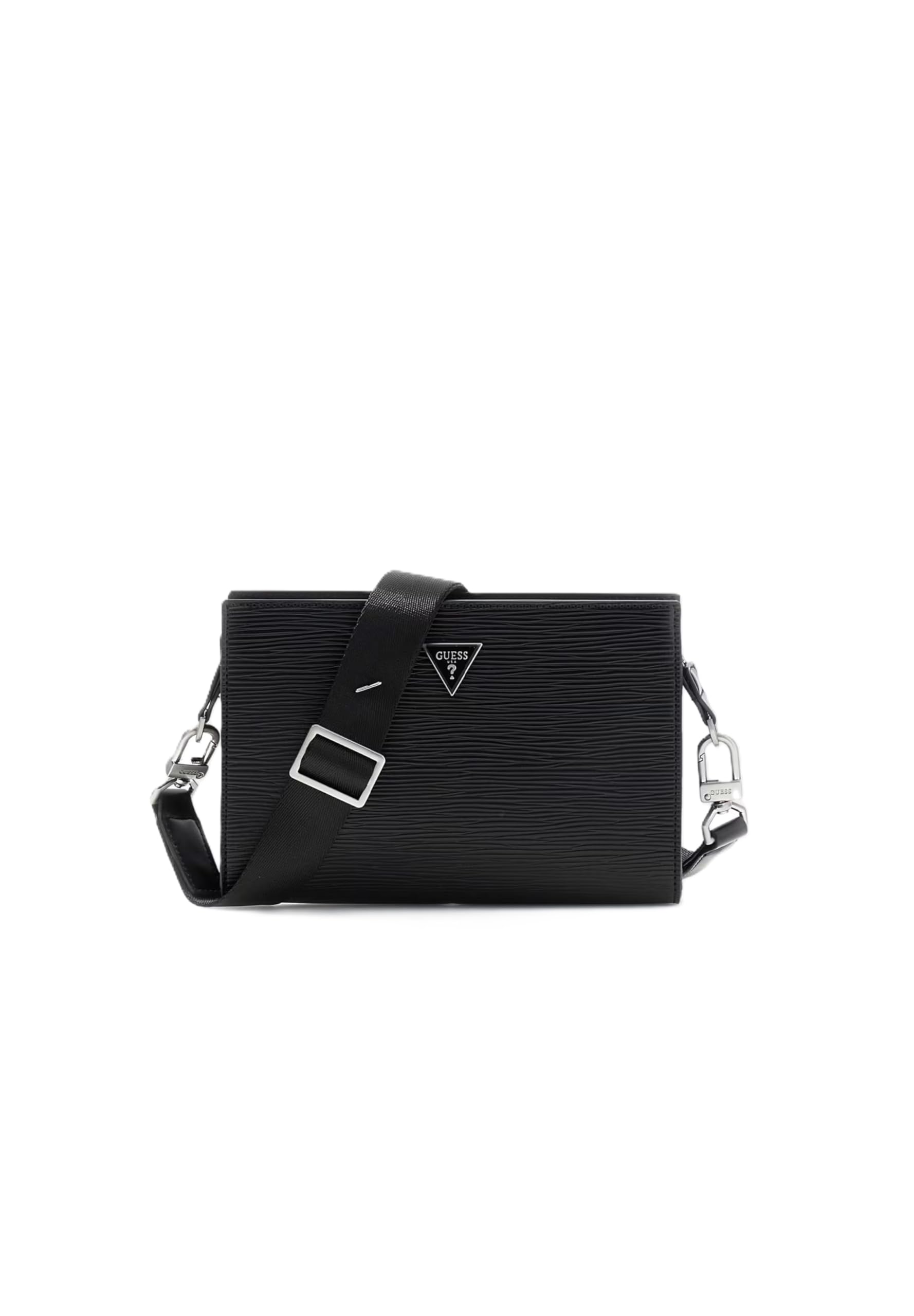 GUESS Milano Borsello Pochette Uomo, Nero, 22x15x4 cm, Poliuretano Ecosostenibile, con Tracolla Regolabile e Removibile
