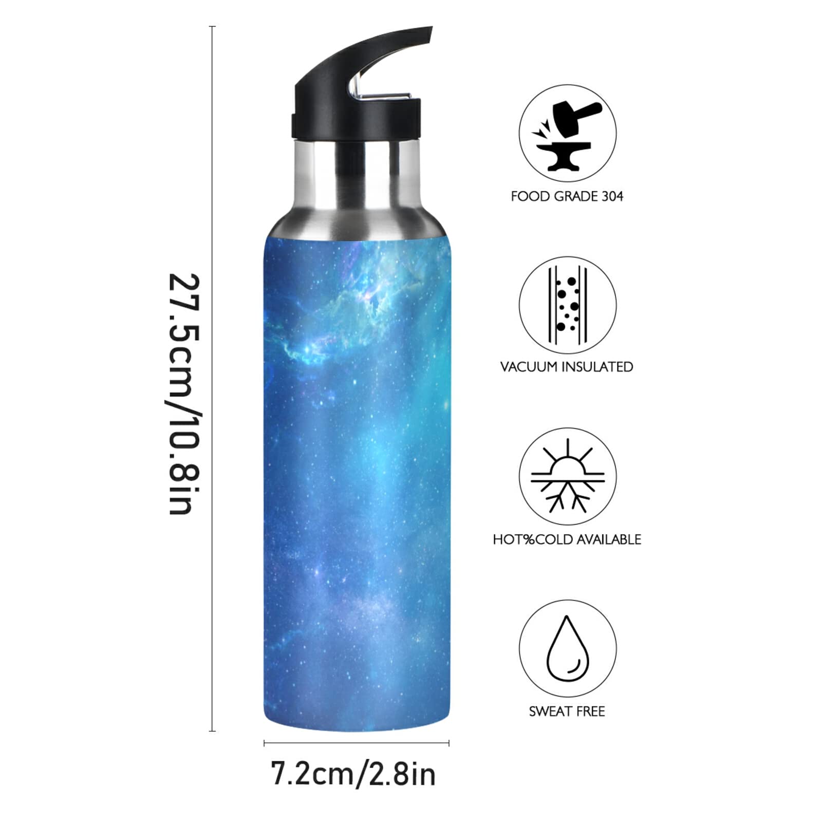 Vnurnrn Weltraum-Alien Trinkflasche 600 Ml – Vakuumisoliert, BPA-frei, Mit Strohhalm | Für Schule, Sport & Outdoor