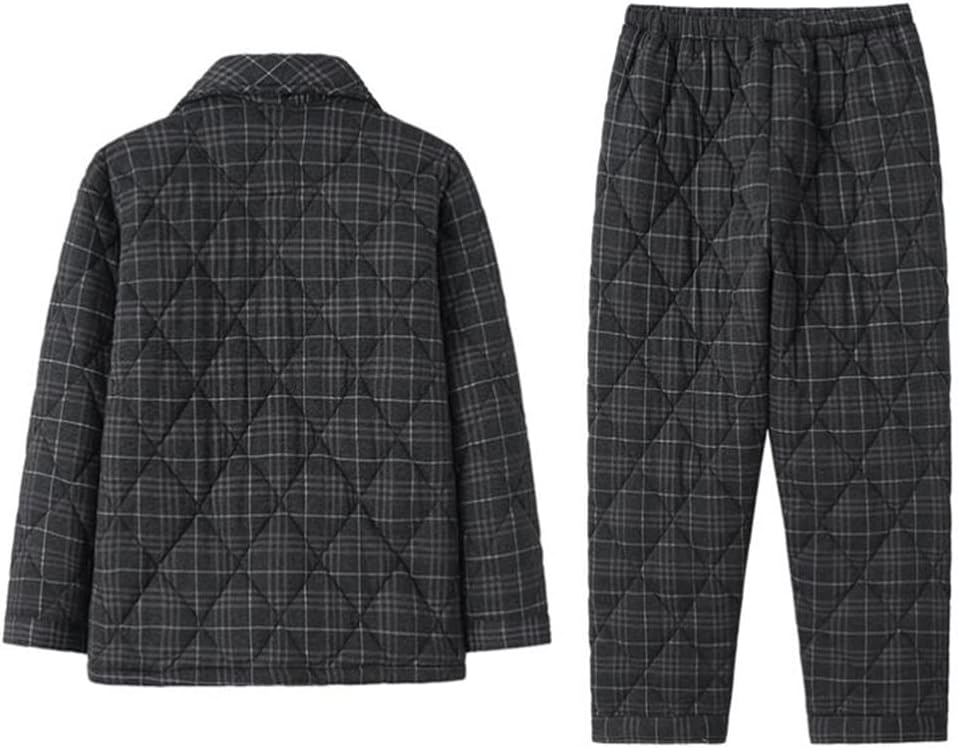Cotton Quilted Men's Pajamas Autumn And Winter Plaid Warm Thick Three-layer Home Service Suit