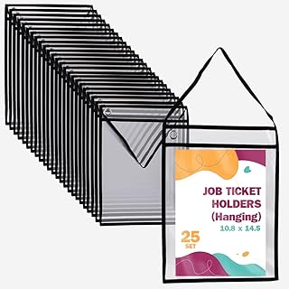 VERSA-TAGS Repair Order Holders, Job Ticket Holders 10.8" X 14.5", Shop Ticket Holders, Work Order Holder, Plastic Work Order Sleeves, Work Order Organizer, Job Sleeves, Clear and Black 25 Pieces