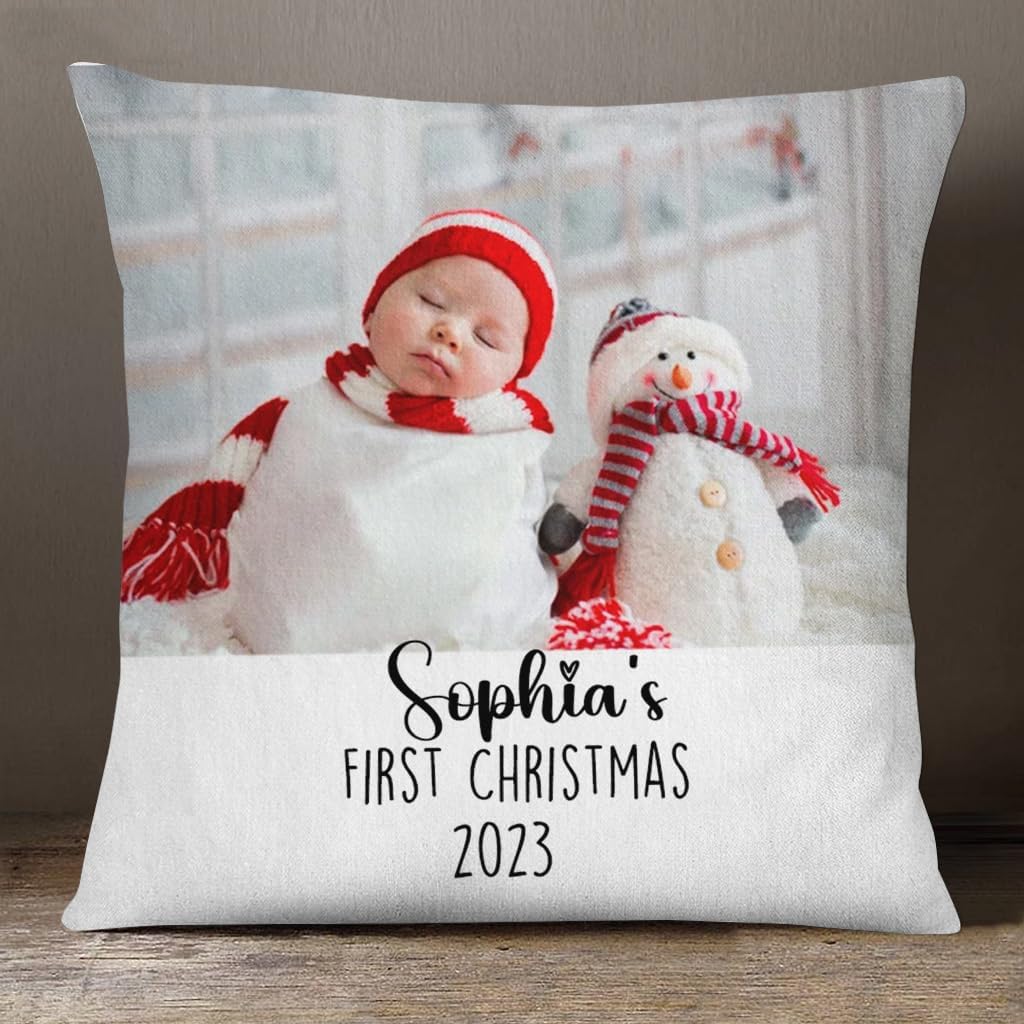 Personalized Square Pillow for Dad to Be New Dad from Baby Bump New Grandpa First Time Dad Gifts Funny Baby First Christmas Custom Name & Photo Double Sided Couch Cushion On Christmas