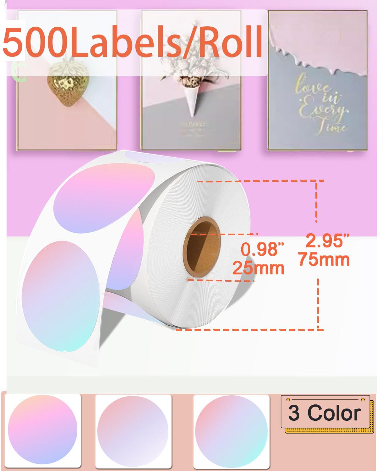 5,1 x 5,1 cm große kreisförmige Thermo-Aufkleber, selbstklebend, 5,1 cm, runde Thermodirekt-Etiketten, Mehrzweck-Aufkleber für DIY-Logo-Design, Namensschild, QR-Code, 600 Etiketten/1 Rolle, 3