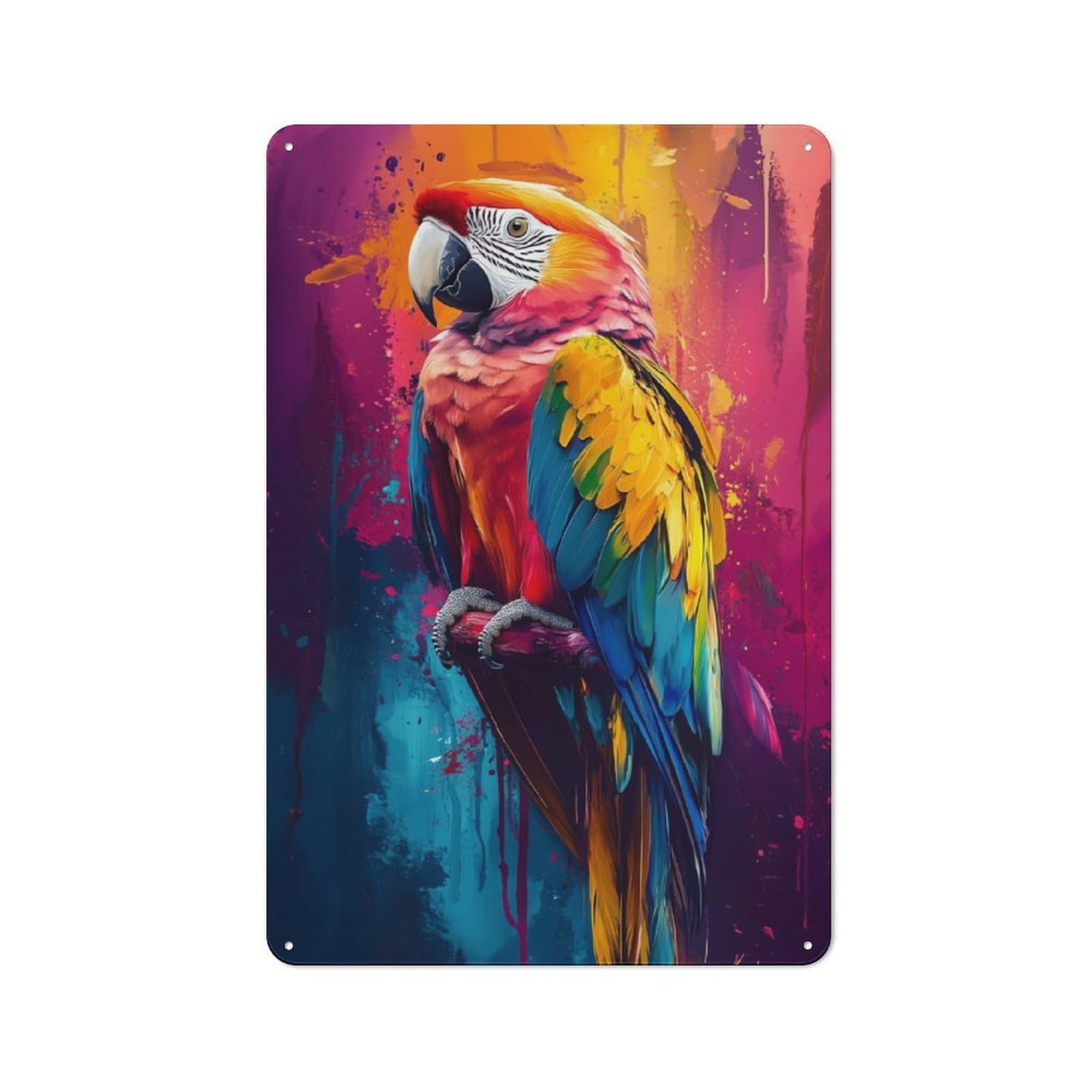 Junmoney Floral Parrot Painting Rustic Tin Sign 30X20cm For Lounge Or Reading Corner, For Vintage Wall Decor Fans, For Garage And Workshop Walls