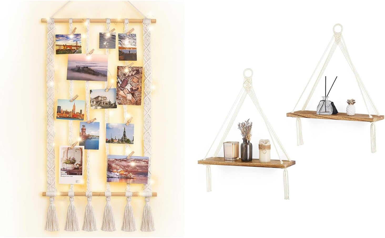 Dahey Picture Hanging and Macrame Hanging Shelf for Dorm Living Room Bedroom Office Wall Decor Teen Girl Gifts