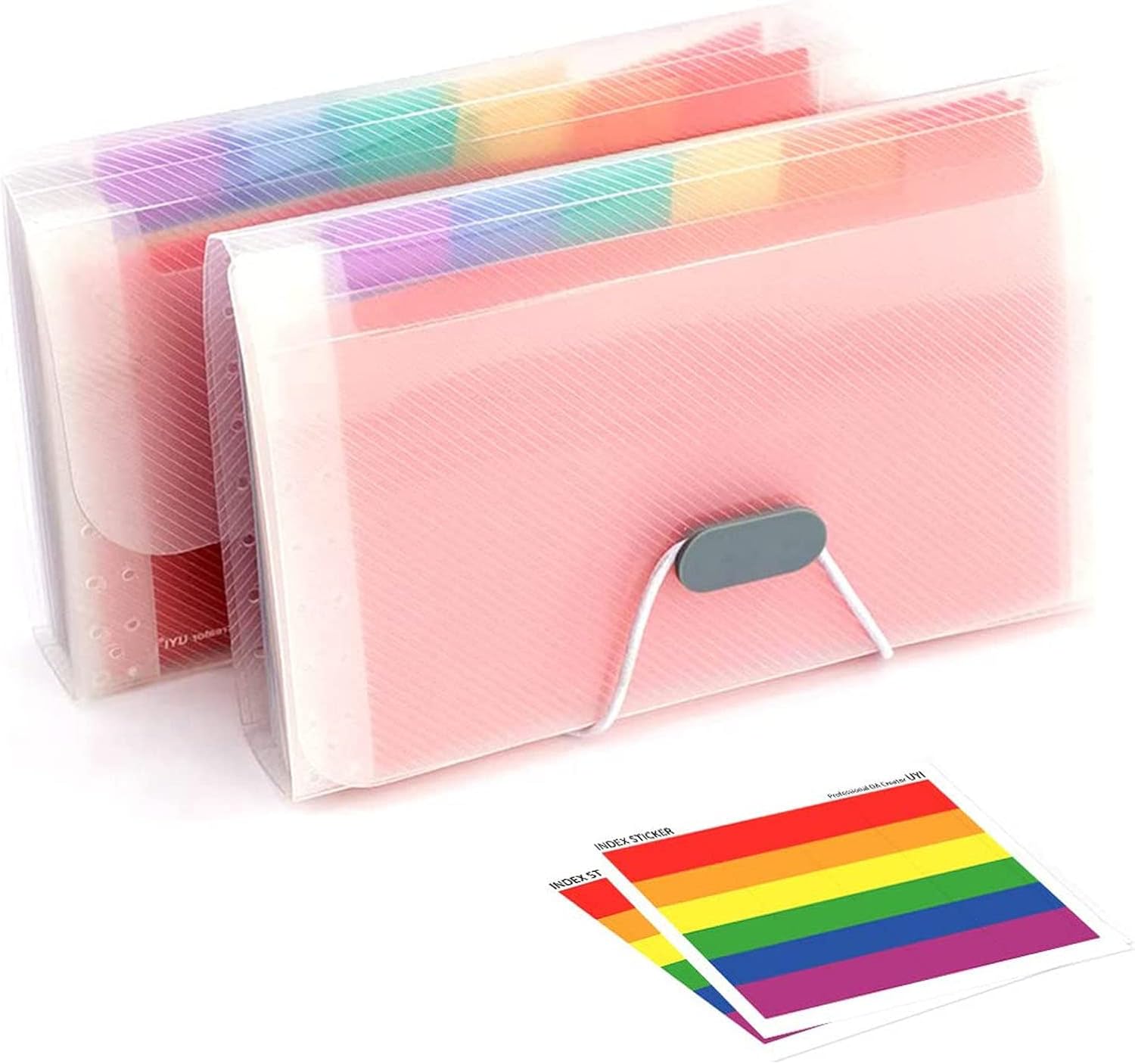2 Pcs Small Accordion File Organizer with 13 Pocket, A6 Rainbow Receipt
