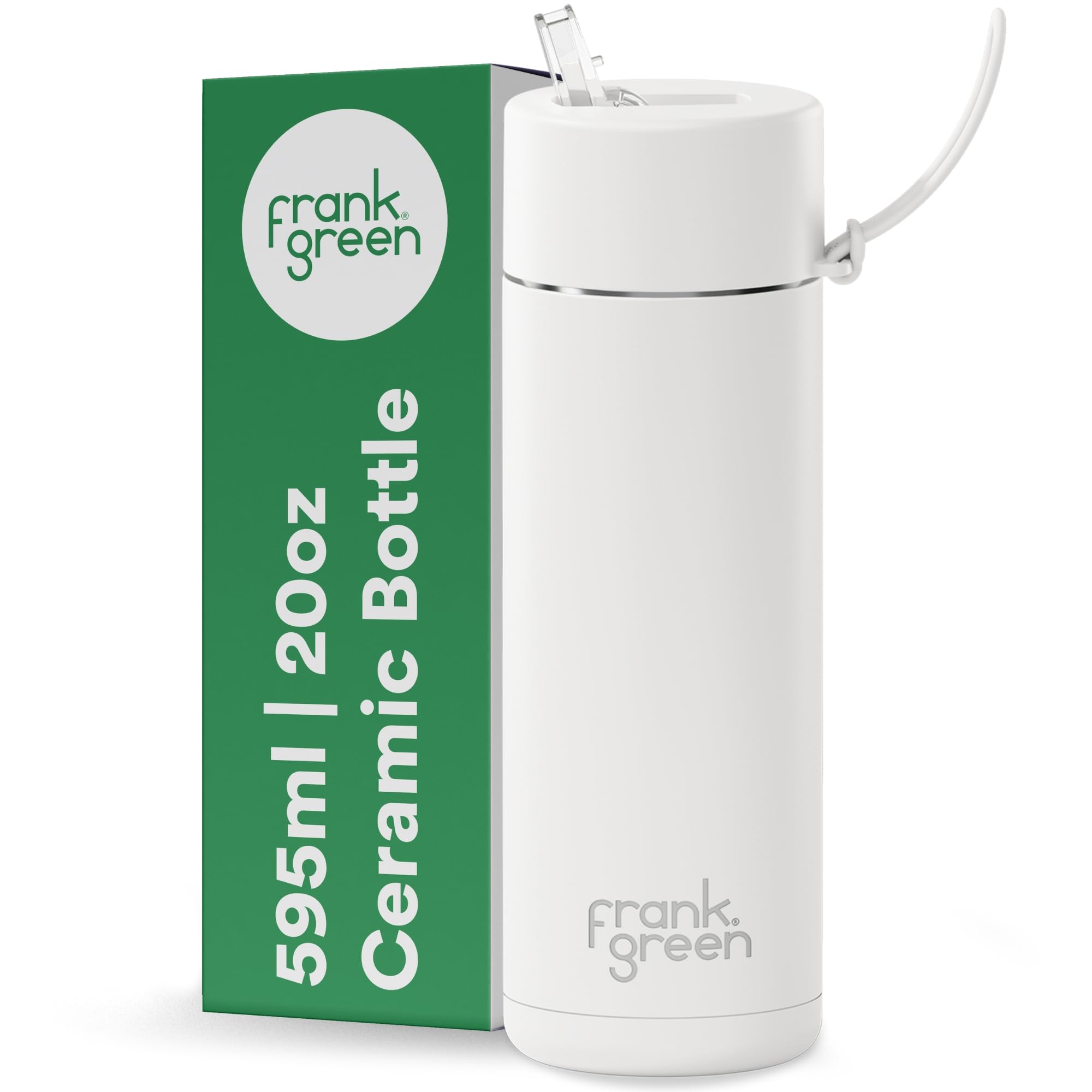 frank greenInsulated Water Bottle for Cold Or Hot Drinks - 595ml/20oz Metal Water Bottle with Straw Lid, Ceramic Insulated, Stainless Steel, Triple Wall Vacuum - Cloud White by frank green