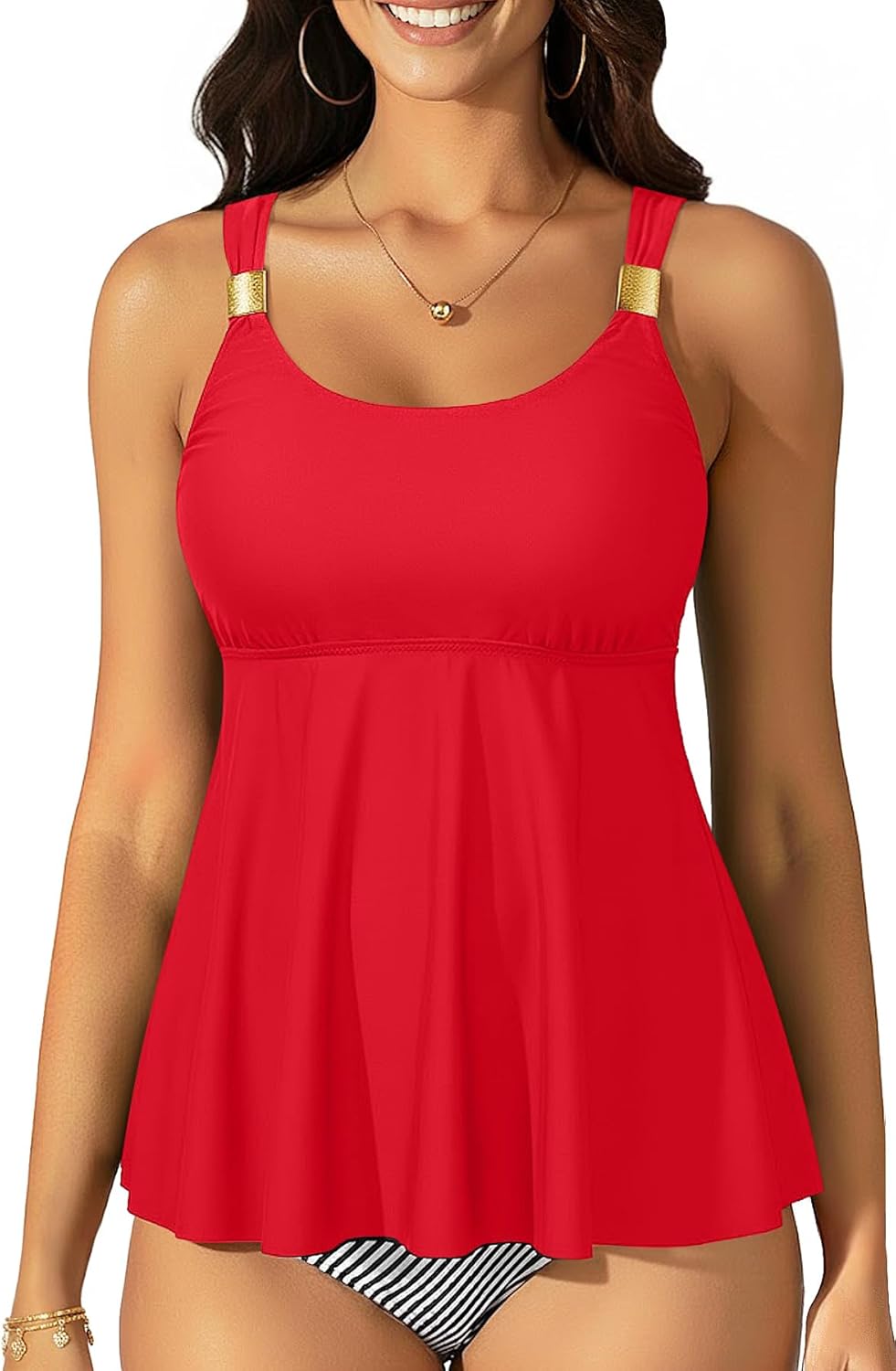 Flowy Tankini Top Only - Women's Modest Bathing Suit Top Loose Fit Swimsuit No Bottom 2025