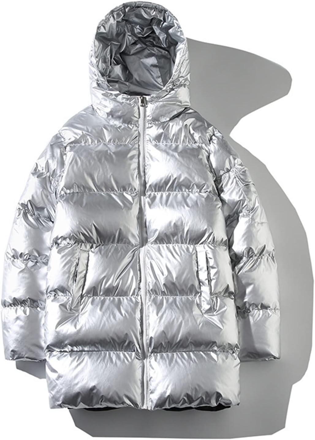 Men's Down Jackets & Coats Winter Men Jacket Thick Warm Jackets Silver Bright color long Hooded Cotton bigger size Casual coat