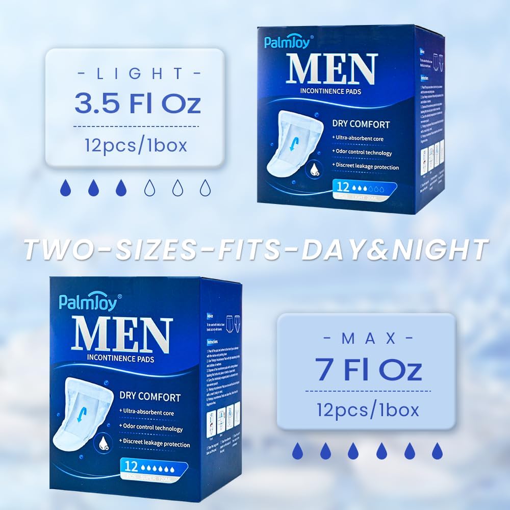 Deodorizing Incontinence Pads for Men,Professional Urine Shields Daytime&Overnight 3.5/7 Fl Oz,Mens Pads for Leakage 3 Boxes of 12,Odor Control&Disscreet Leakage Protection Guards IP001