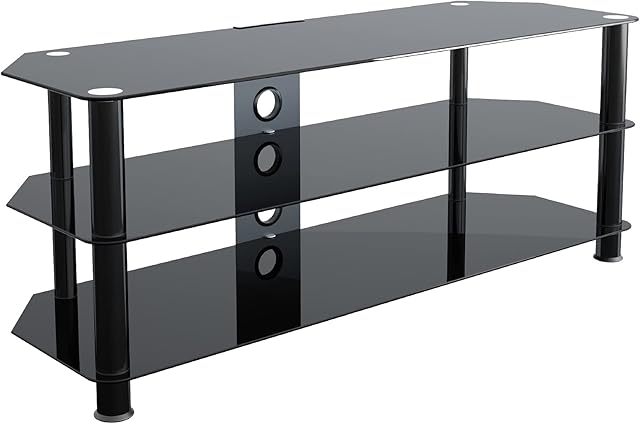 mahara Glass Corner TV Stand with Cable Management - TV Floor Stand Max 60 Inch TV - TV Mount Stand Max Weight 45kg TV - Black Tempered Safety Glass TV Stand Unit