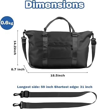Weekender Duffel Bags for Women, Travel Totes Bag for Airplane Essentials, Overnight Bags for Women with Trolley Sleeve, Black, 10.63 x 21.65 x 7.09 inches, Travel Bag