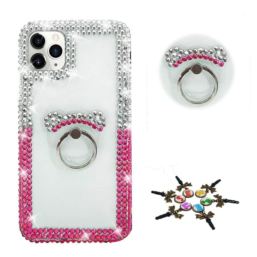STENES Sparkle Phone Case Compatible with Moto G Play 2024 / Moto G 5G 2024 Case - Stylish - 3D Handmade Bling Crystal Frame Bear Stand Rhinestone Crystal Diamond Design Girls Women Cover - Red&White