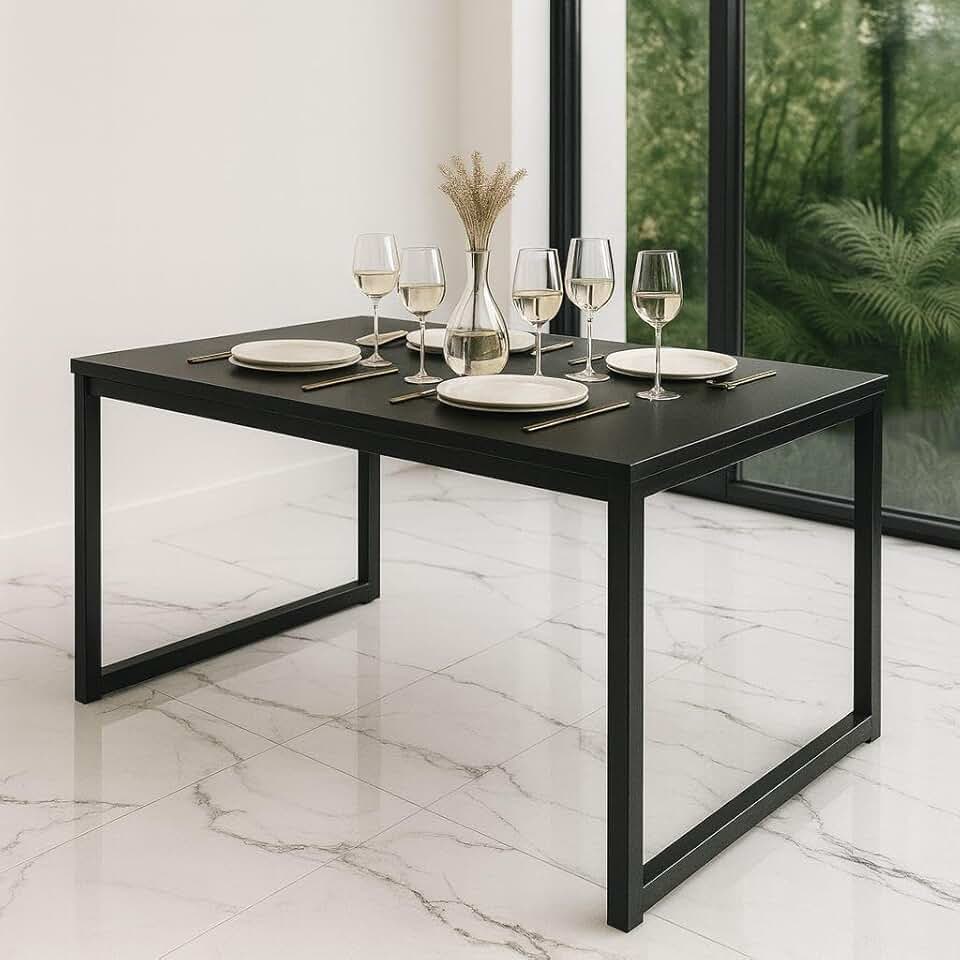 Mesa de Jantar Industrial 120x80 cm com Estrutura em Metalon (PRETO)