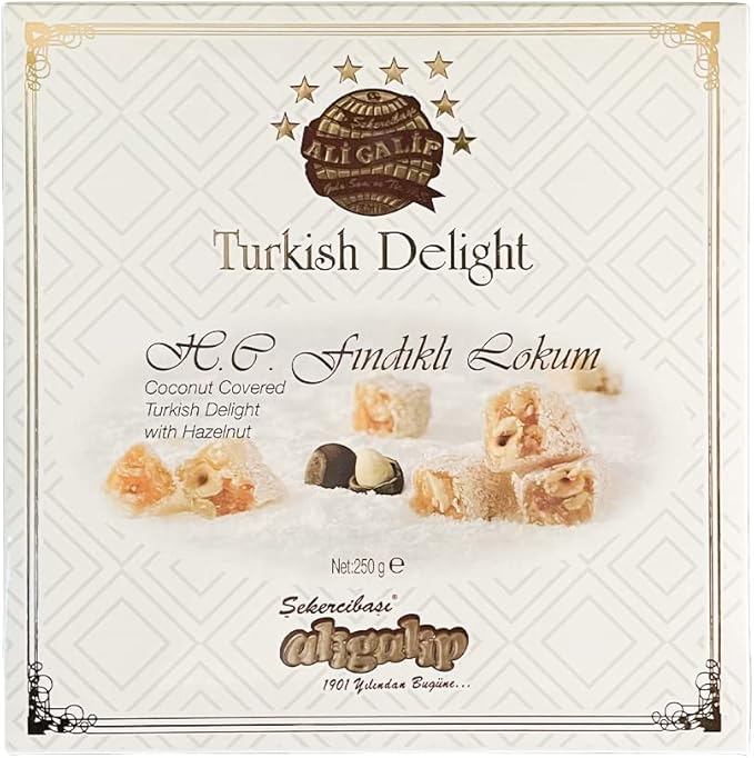 Amazon Co Jp トルコの伝統菓子 アリガリプ ココナッツカバードヘーゼルナッツロクム 250g トルコ産 ターキッシュディライト Ali Galip Hindistan Cevizi Findikli Lokum Coconut Covered Turkish Delight With Hazelnut 食品 飲料 お酒
