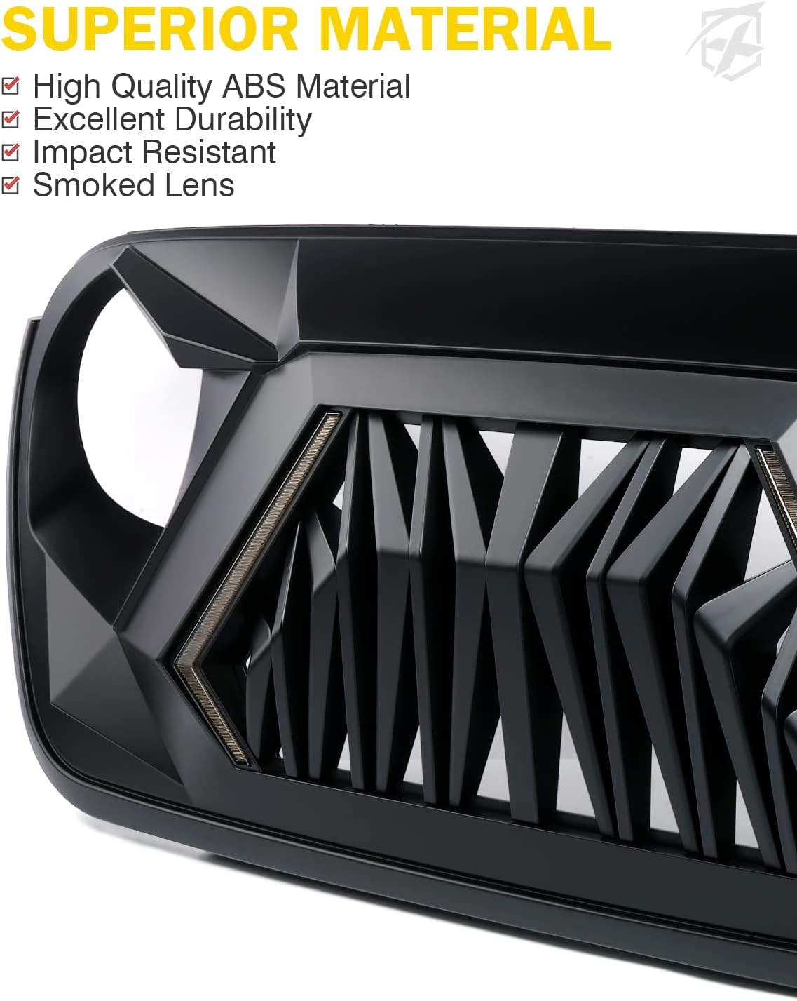 Xprite Front Grill Replacement Compatible with 2018-2026 Jeep Wrangler JL JLU & 2020+ Gladiator JT, Matte Black Shark Grille w/Running and Turn Signals Light