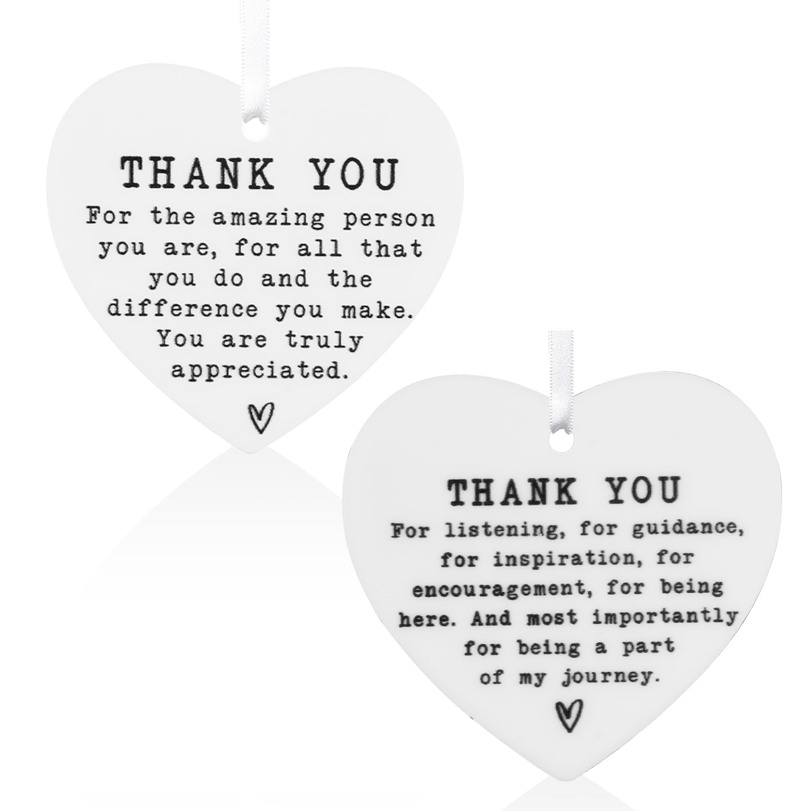 Kwinfei Women's White 2Pcs Ceramic Heart Thank You Gift,Inspirational Hanging Plaque With “Thank You-Amazing Person” Quote, Sentimental Keepsake For Friend, Mentor, Colleague, Teacher, Family