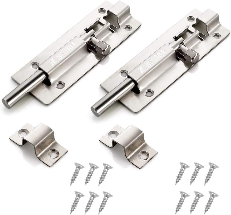 2PCS Door Lock Bolt - for Bathroom, Bedroom,Toilet, Shed, Shower, Door - Catch Latch Slide Bolt Easy Fit with Screws