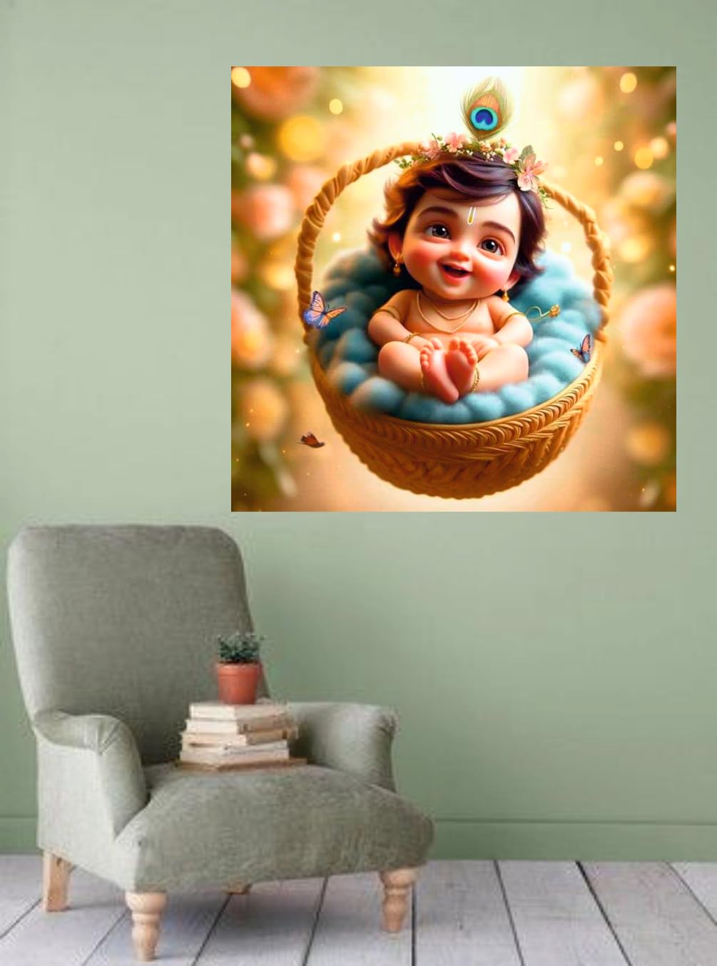 Decals Creation Vinyl Newborn Baby Cute Krishna Wall Poster for Living, Kids, Pooja Room (Size - 41Cm X 41Cm) 1