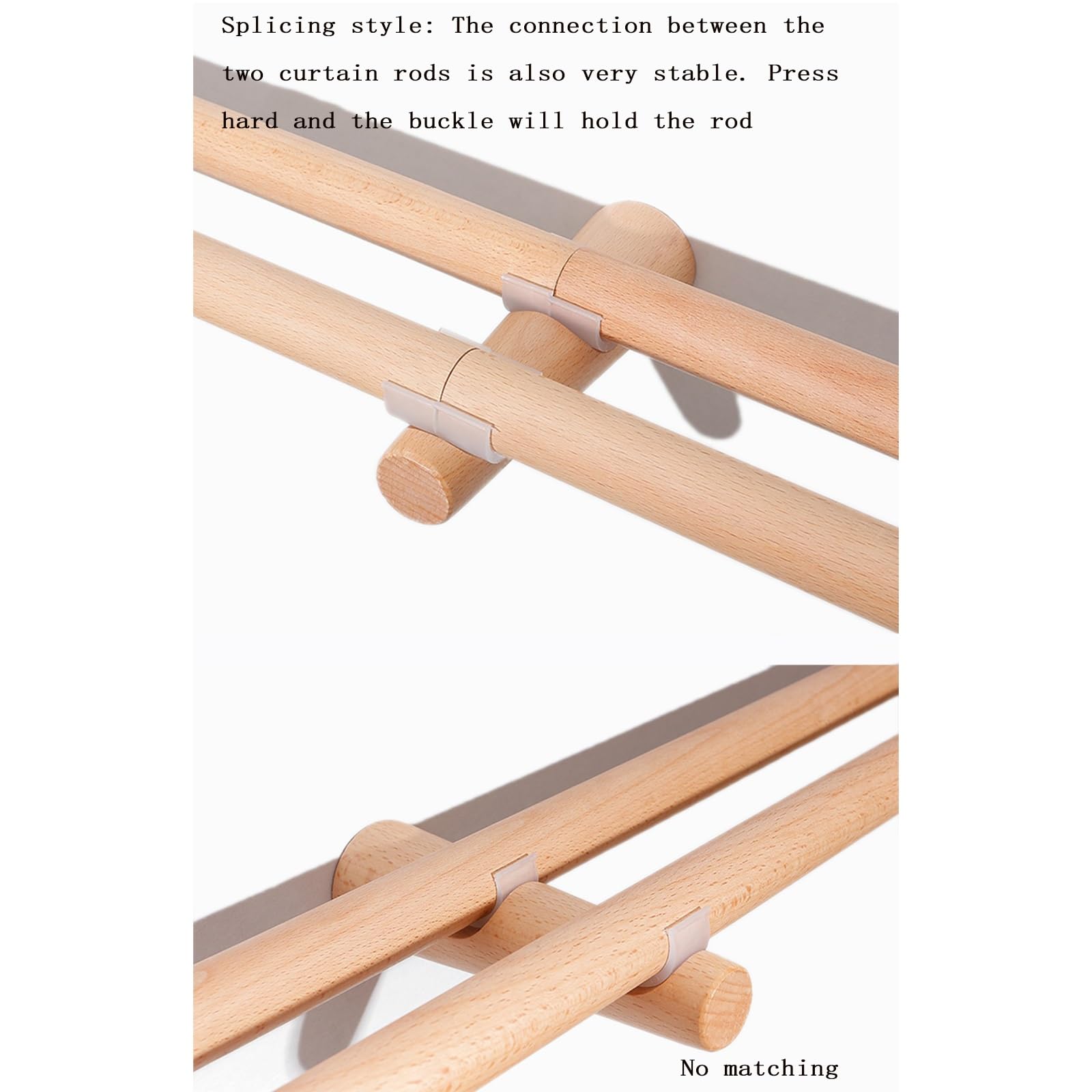 Tringle à rideau romaine en bois massif de 160 cm – Tringle simple silencieuse avec support perforé – Parfaite pour chambre à coucher et décoration d'intérieur confortable