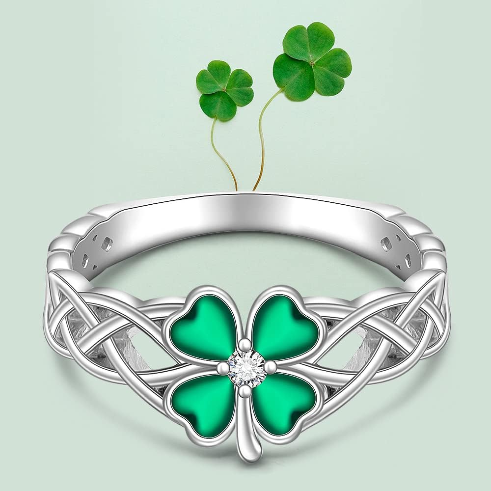 Shamrock Ring Celtic Ring St Patrick's Day Clover Shamrock Rings for Women Four Leaf Clover Jewelry Sterling Silver Irish Gifts - Image 7