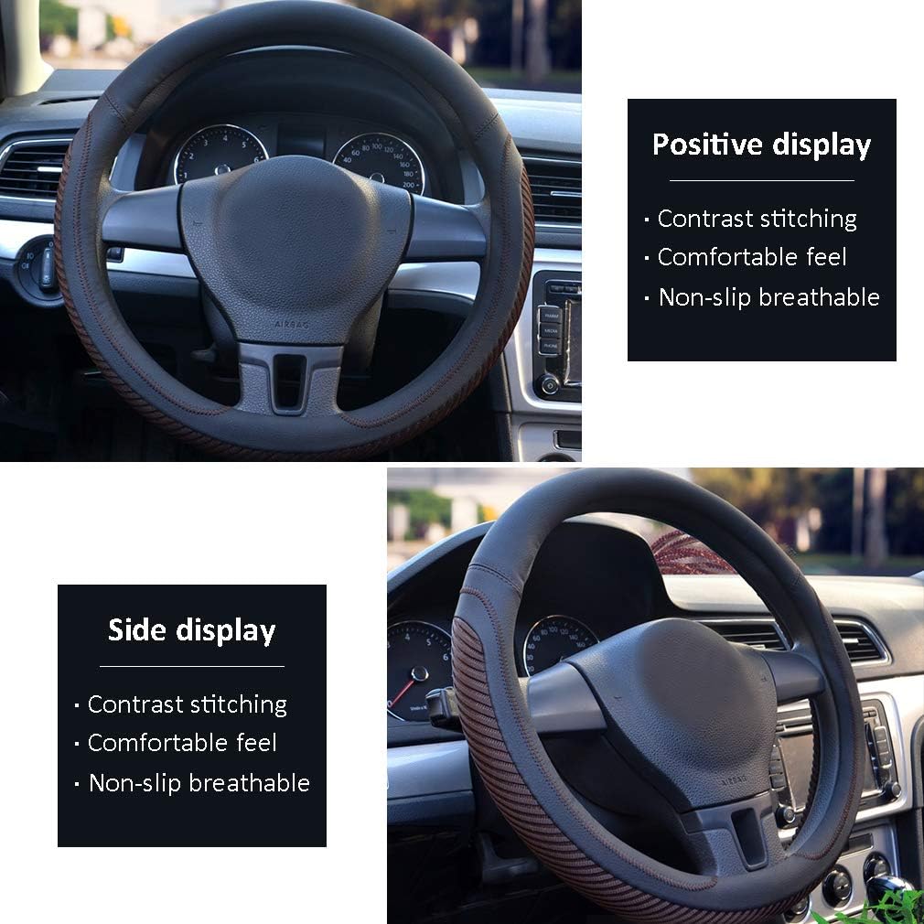 coofig Steering Wheel Cover for Car Universal 15 inch Microfiber Leather Viscose Ice Silk Breathable Anti-Slip (Coffee,1 Ice Silk)