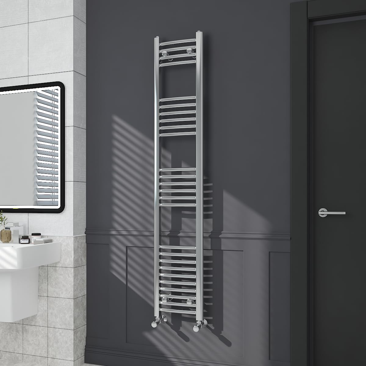 Warmehaus Contemporary Curved Bathroom Heated Towel Rail Radiator Rad 1600 x 300mm - Chrome