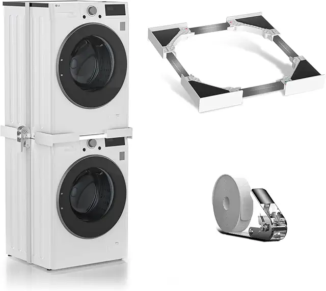 Kit Sovrapposizione Lavatrice Asciugatrice Universale, Regolabile 48-69 cm, Salvaspazio