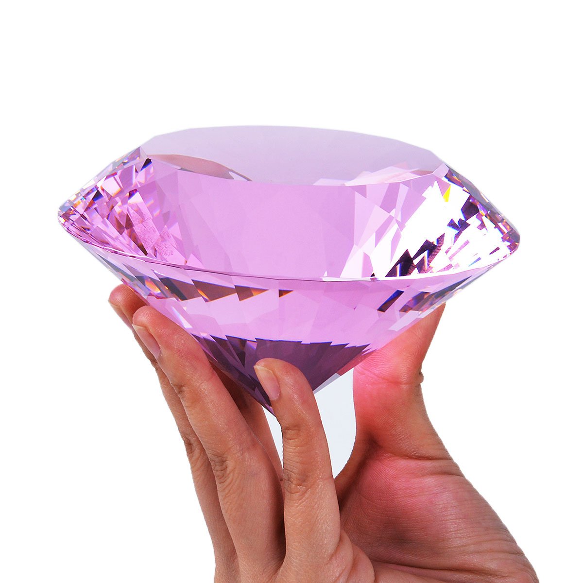 LONGWIN 120mm W Multi Faceted Crystal Diamond Paperweight Ornament Home Venue Decorations Solid Color Pink