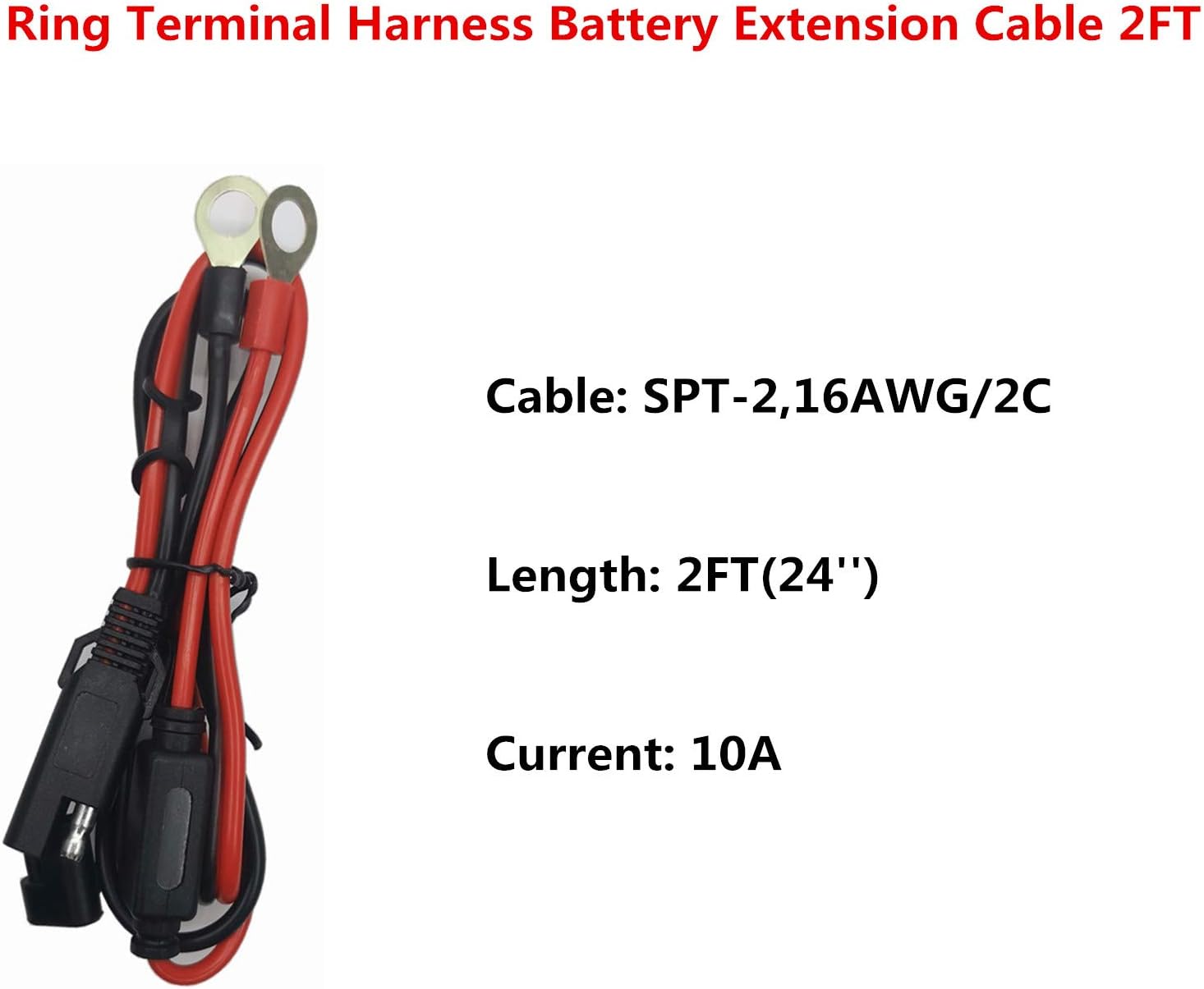 SAE Battery Connector - SAE to O Ring Terminal Harness Cable 12V- 24V Motorcycle Battery Charger Cord with 2 Pin Quick Disconnect Plug SAE Wire Harness Reverse Polarity Adapter 10 Pack
