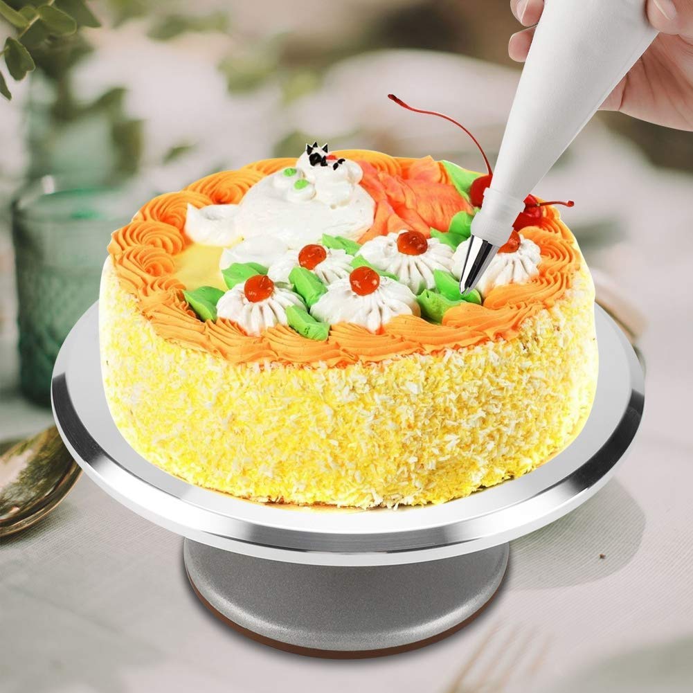 Ejoyous 12 Zoll Tortenplatte Drehbar Edelstahl, Doppelwellen Tortenständer Kuchen Drehteller Cake Turntable Decorating für Backen Gebäck Zuckerguss für Restaurant Dessertladen