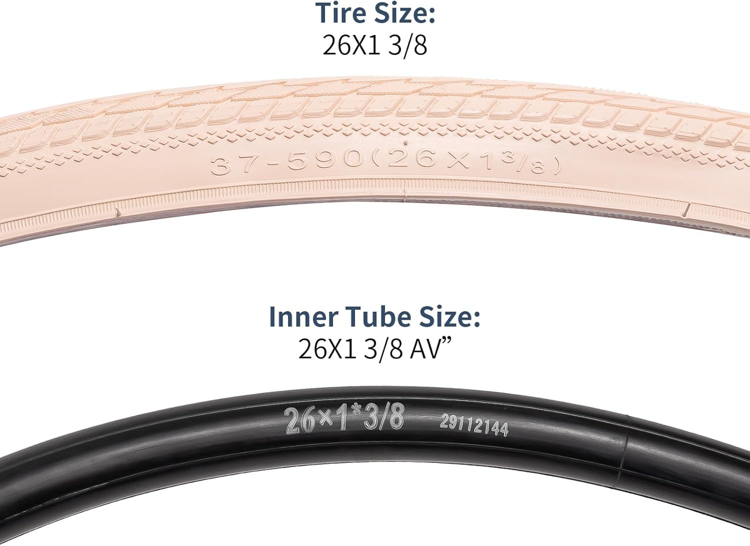 YUNSCM 26x1 3/8 (37-590) Pink Bike Tires and 26x1 3/8" Heavy Duty Bike Tubes Schrader Valve with 2 Rim Strips Compatible with 26x1 3-8 Urban City Commuter/Road Bike Bicycle Tires and Tubes-2 PCS