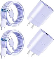 Vista 22 de Cargador súper rápido tipo C, bloque de cargador de pared rápido USB C de 25 W y cable de carga rápida súper largo de 8 pies para Samsung Galaxy
