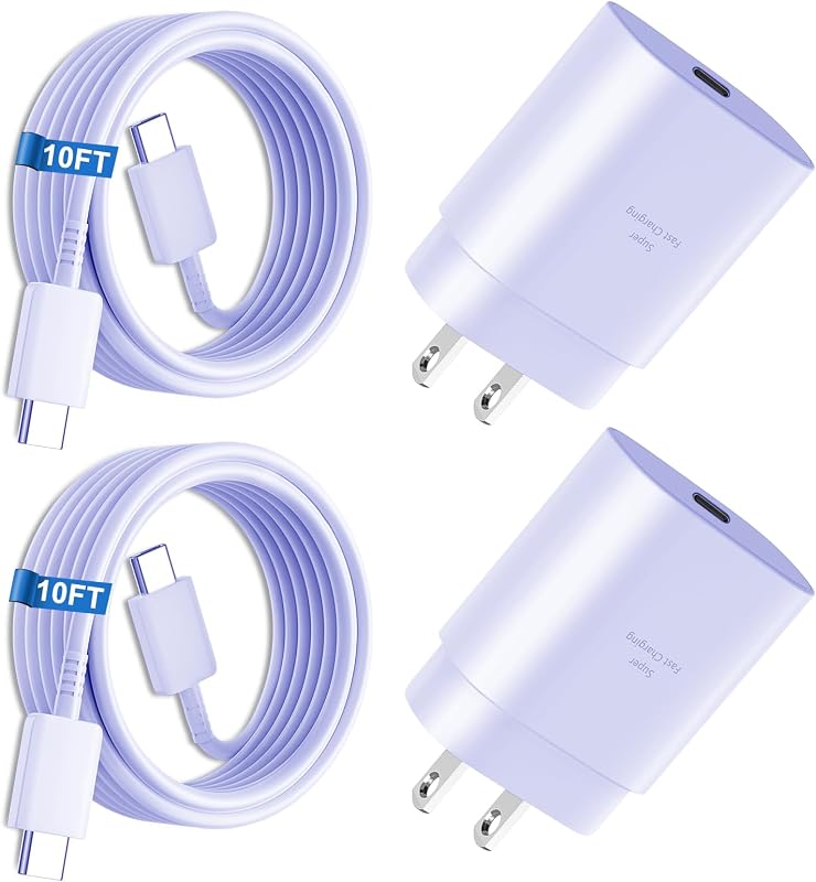 Cargador USB C, bloque de carga súper rápido de 25 W, cargador de teléfono Android y cargador rápido tipo C, cable de 10 pies para Samsung Galaxy S26/S25/S24/S24+/S24 Ultra/S23/S23+/S23Ultra/S22/S22+/S22Ultra/S21/S20/Note 20