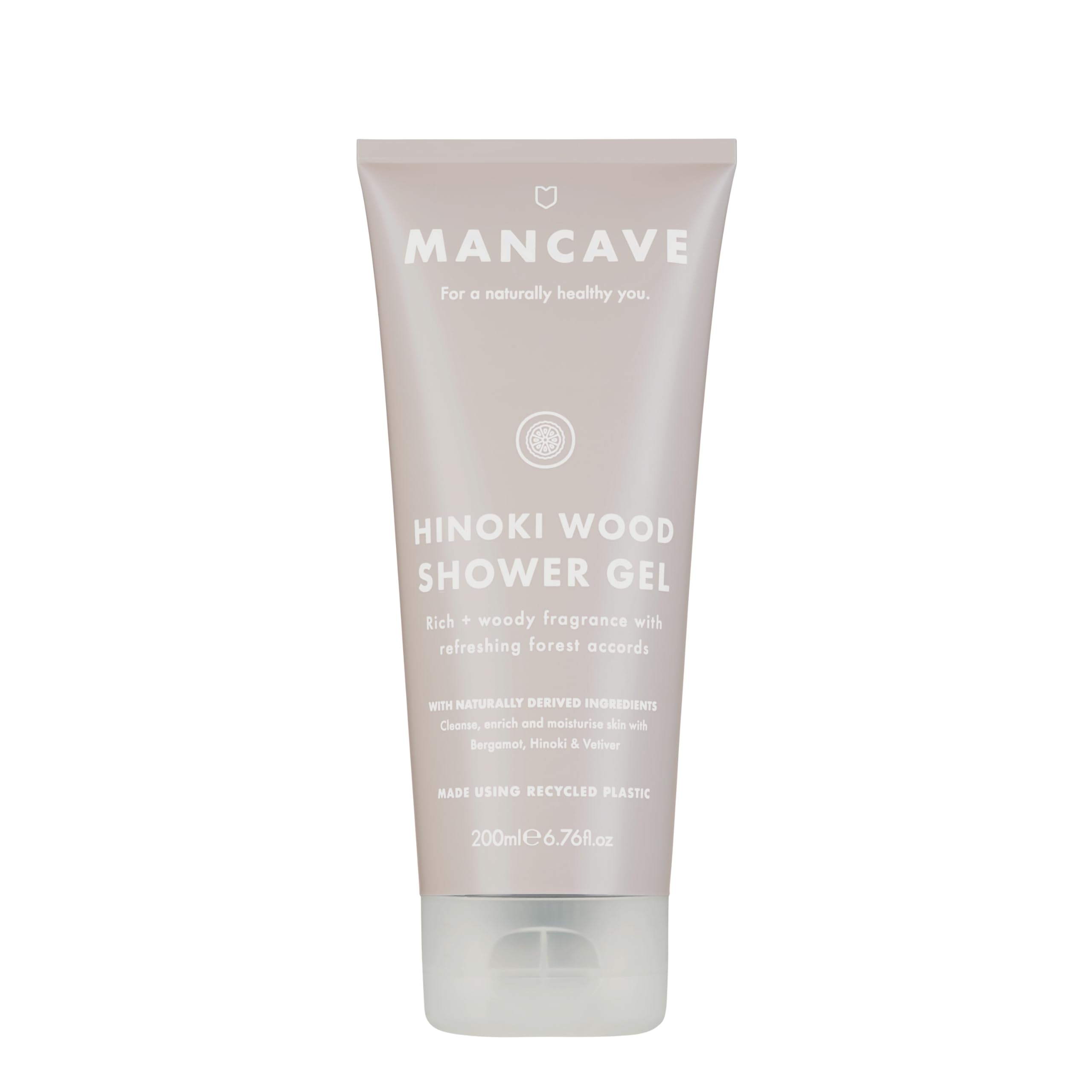 ManCaveHinoki Wood Shower Gel for Men, Warm Woody Aroma with Hinoki Cypress, Bergamot and Vetiver, Sulphate and Paraben Free, Natural, Vegan, Cruelty Free, 200 ml