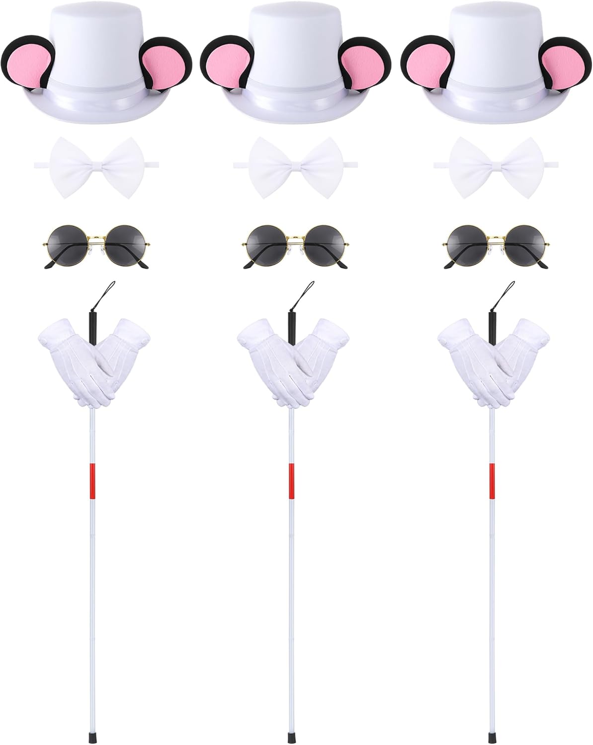 Liitrsh 15 Pcs Halloween Mouse Costume Accessories Set Mouse Headbands Sunglasses Folding Blind Cane White Gloves Bow Tie
