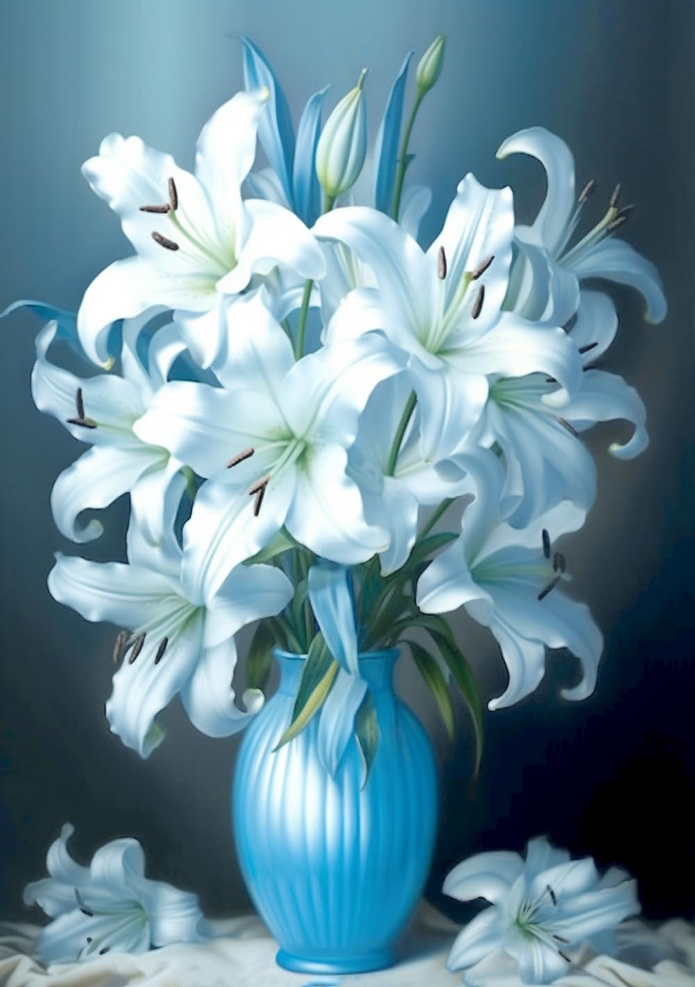 Pigpigboss Blue Lily Vase Diamond Painting Art Kits, 5D Full Round Drill Lily Flower Diamond Embroidery Dots For Adult Beginner Home Wall Office Decor (11.8 X 15.7 Inches)