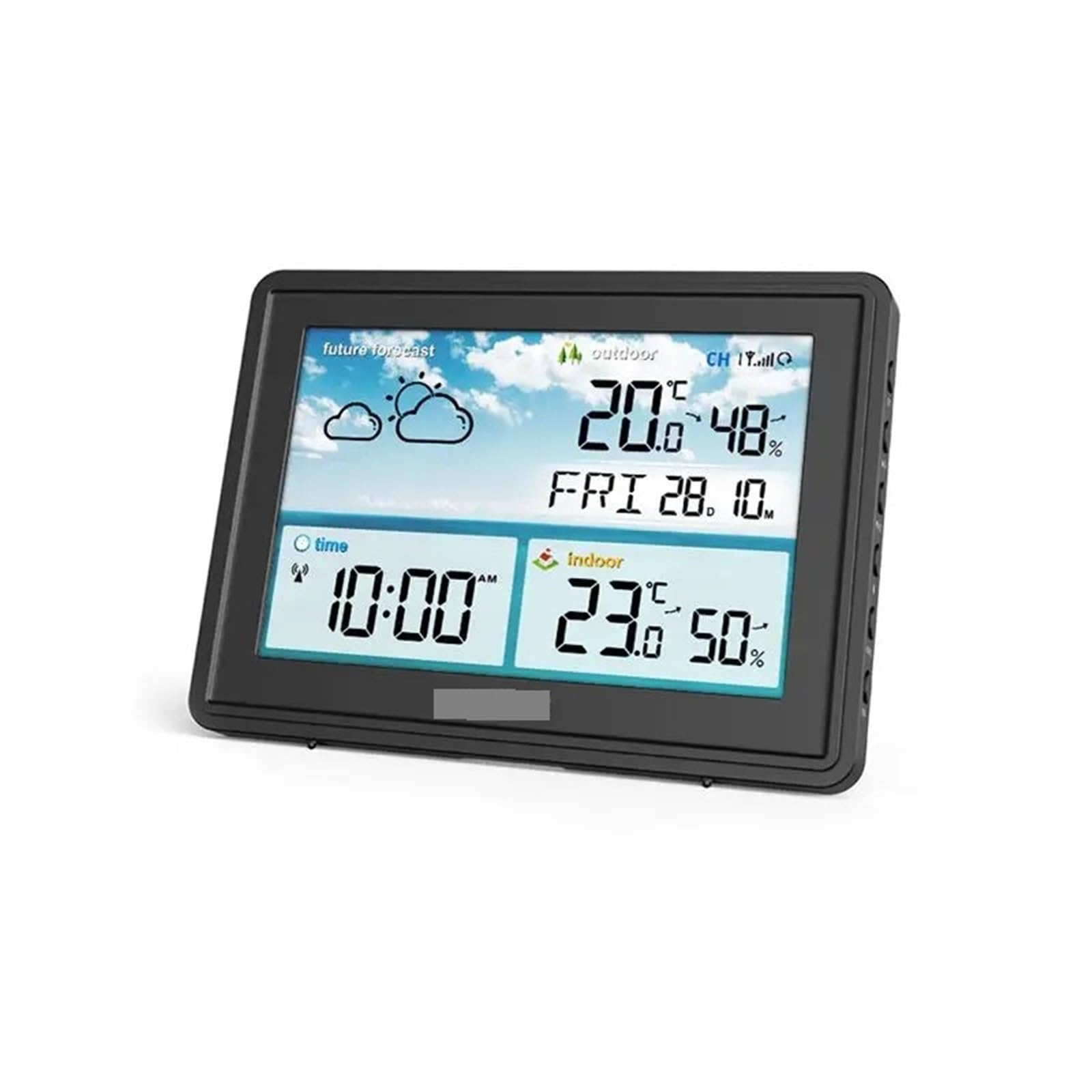 Stacja Meteorologiczna, Bezprzewodowa cyfrowa stacja pogodowa Kolorowy wyświetlacz LCD Termometr Higrometr Czujnik prognozy Temperatura mrozu Kalendarz Budzik(Black with plug)