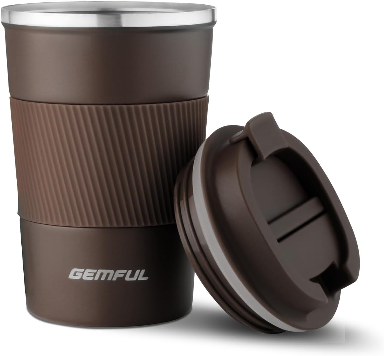 GEMFUL Coffee Travel Mug Insulated Travel Coffee Mug Tumbler To Go with Lid 13 oz Stainless Steel Spill Proof Leak Proof for Hot Cold Drinks Women Men (Brown)