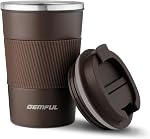 GEMFUL 13oz Tasse de voyage de café isoulée Tumble en acier inoxydable avec fuite de preuve de fuite de l'éclat de la coque de la tasse pour boissons froides chaudes Camping de bureau de voiture (Noir)-Tasse à vide pour quotidien, acier inoxydable durable, couvercle antidérapant, BPA-fr