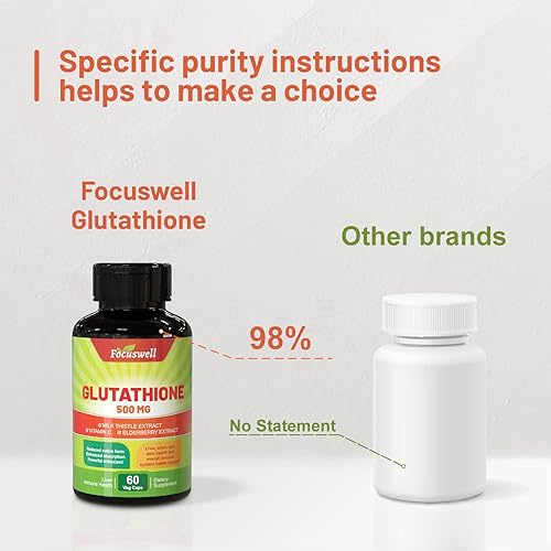 Miniatura 2 de Suplemento reducido de glutatión, 500 mg, 98% de pureza, con vitamina C, extracto de cardo mariano y ácido alfa lipoico, antioxidante de glutación,