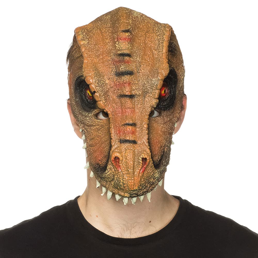 HM SmallwaresDinosaur Mask by HMS – Halloween or Cosplay Costume Accessory - Super Soft & Comfortable Hand Painted with Realistic Eyes and Teeth T-Rex Half Face Size Animal Head Flexible Elastic Tie