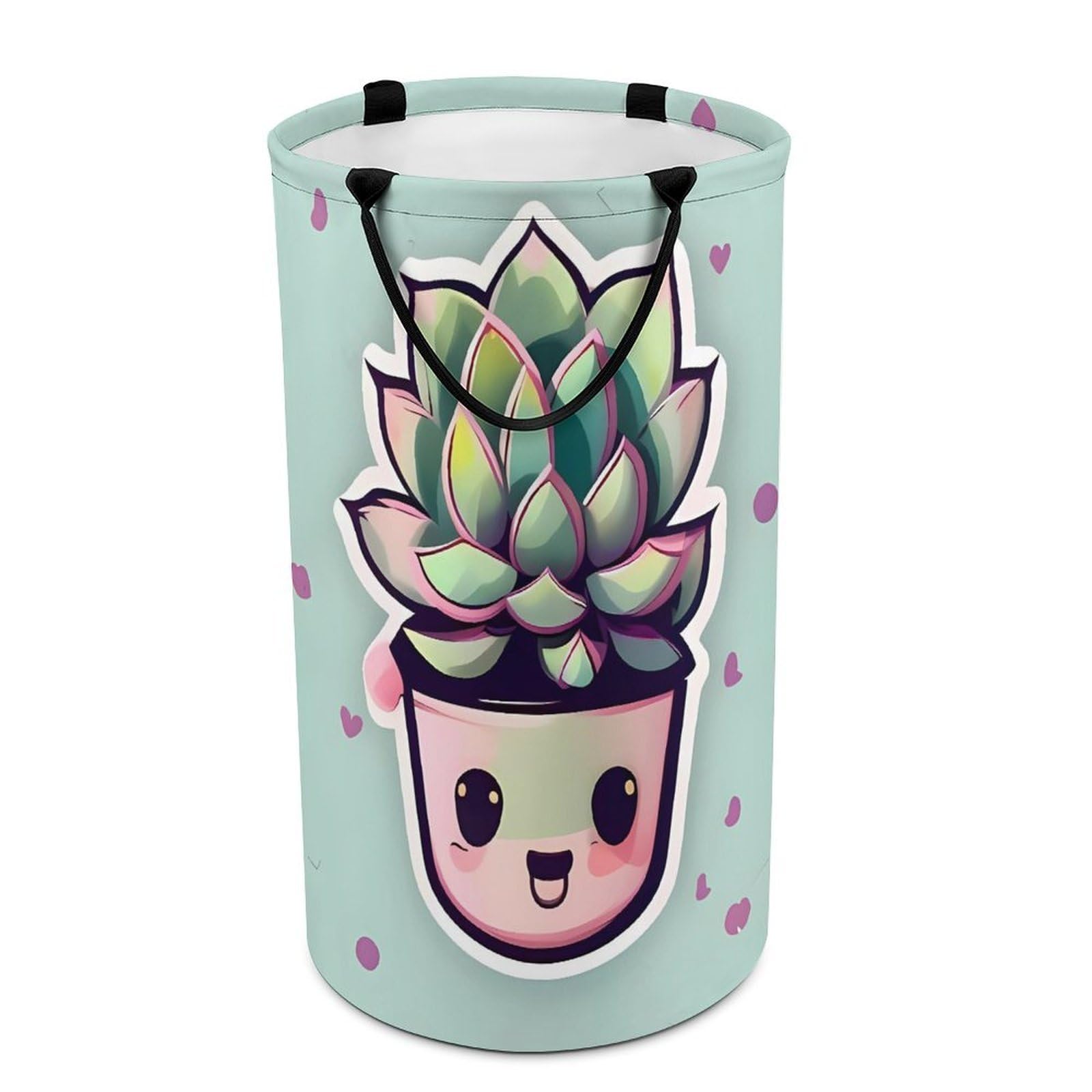Adfgyerh Style Smiling Succulents Laundry Basket ，Foldable Waterproof Model ，Laundry Hamper ，Handles On Both Sides Easy To Move ，Storage Basket For Bedroom, Bathroom, Dorm, Laundry Room.