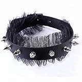 Gargantilla de cuero Steampunk con encaje y cuello Lolita Stud Rivet Goth Punk Torques Goth Halloween Collar (Negro)
