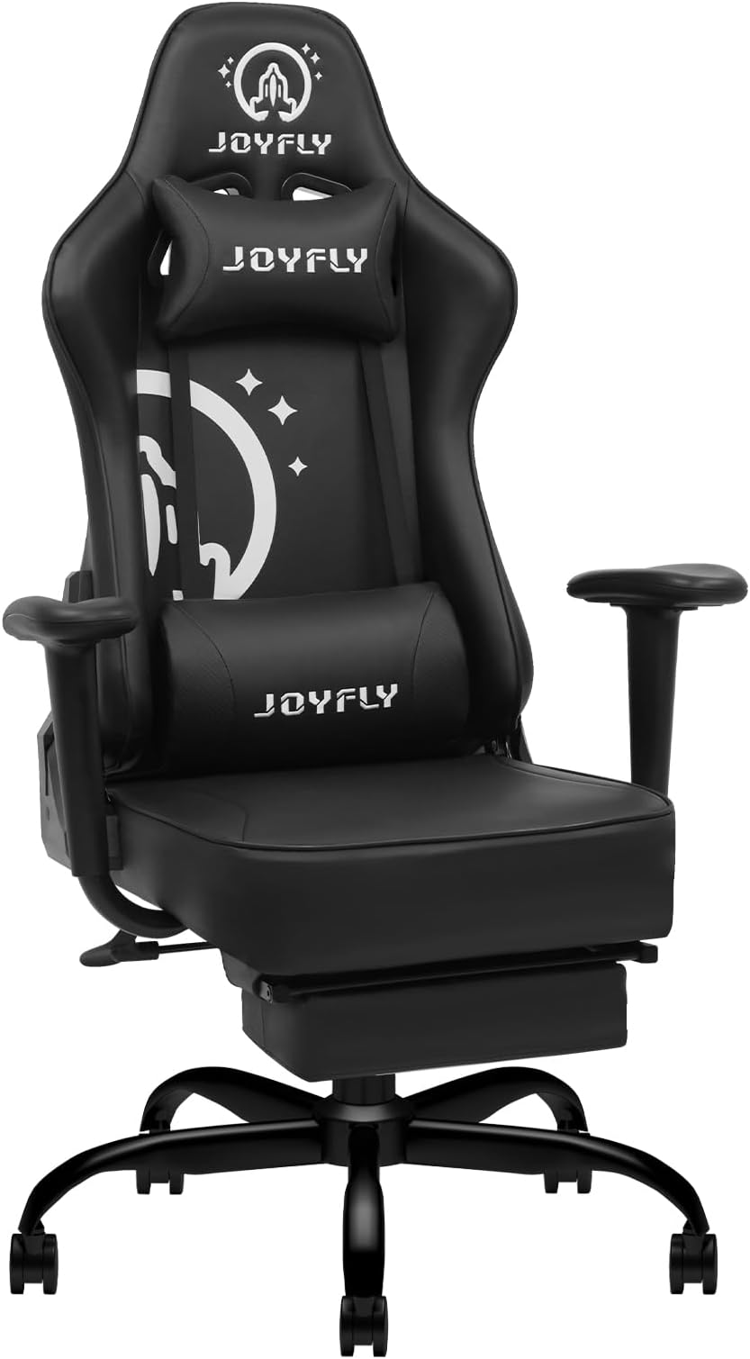 JOYFLY Computer Chair, High Back Gaming Chair for Adults Ergonomic Gamer Chair with Footrest, Office Chair with Height Adjustment, Headrest and Lumbar Support, 350lbs Capacity, Black