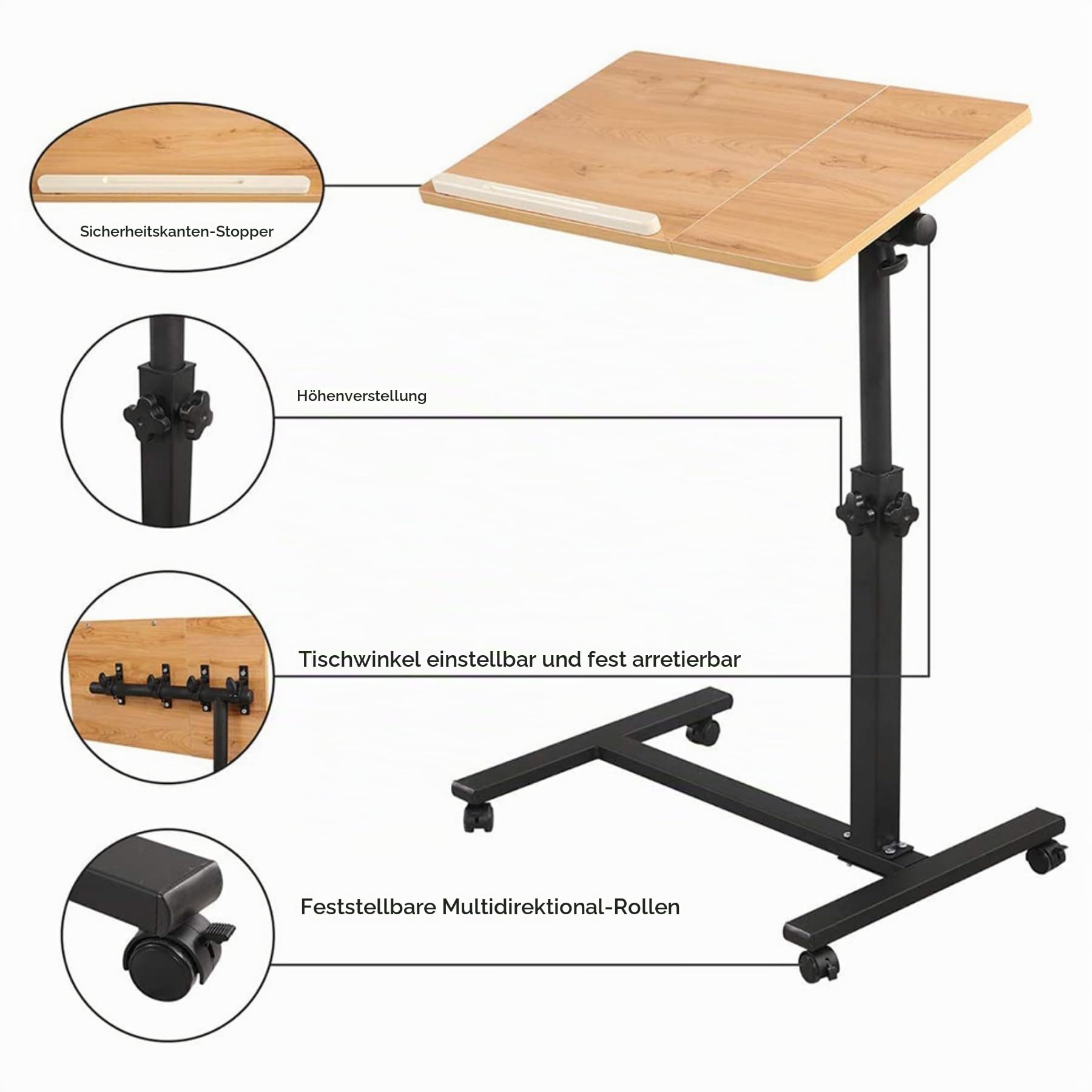 RELOVE Beistelltisch, leicht, medizinisches Bett, Computertisch, Gaming-Büro, Rollsofa, für Laptop, faltbar, mit 4 Rollen, 60 x 34,5 cm, 58-90 cm, (RELOVE)